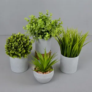 Set of 4 artificial potted plants for home indoor desktop decor and tabletop decoration.