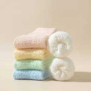 Women coral fleece fluffy socks winter warm thick sleep floor socks pastel colors set