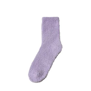 Cozy winter coral fleece plush socks for women, thick solid color warm floor socks.