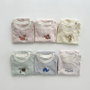 Baby Summer Clothes Infant Small Animal Print Stripe Set Thin Shorts Top And Bottom Toddler Cotton Outfit