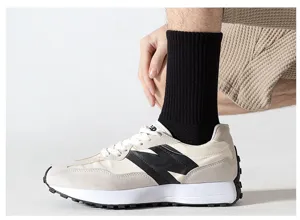 Men's black mid-tube athletic ribbed socks, breathable cotton casual sports crew socks for daily wear.