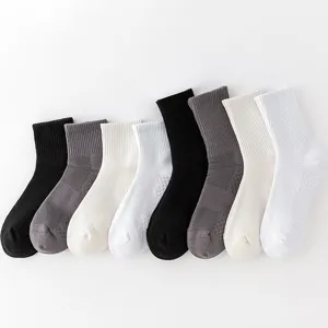 Men's mid-tube athletic sports socks towel bottom running basketball casual white socks