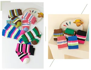 Femmes chaussettes longues rayées colorées hiver tendance mode tricot décontracté