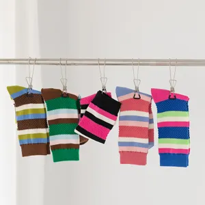 Chaussettes Longues Tendance Femme Rayées Arc-en-ciel Bloc de Couleur Style Rétro Ins Coton Mode Quotidien Chaussettes