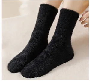 Chaussettes douces femme hiver chaud peluche noir confortables chaussettes maison