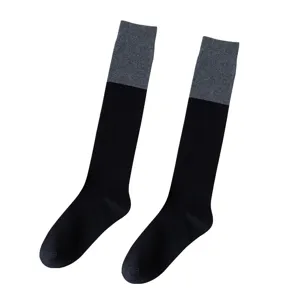 Black and dark grey colorblock long socks for women, trendy street style calf socks.