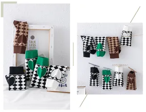 Chaussettes à motif losange cœur style coréen femme mode noir blanc vert chaussettes mi-hautes