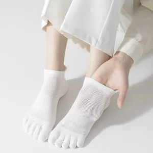 Women white mesh cotton five toe socks summer breathable low cut short toe socks