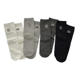 Korean style cute puppy embroidered mid-calf socks for women, comfortable cotton casual socks.