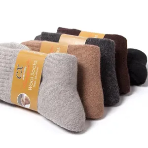 Warme dicke Herren Wollsocken einfarbige mittelhohe Frotteesocken für kalten Winter.