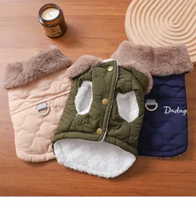 Cozy pet winter coat with warm fur collar and leash ring for small dogs like teddy yorkie cute.