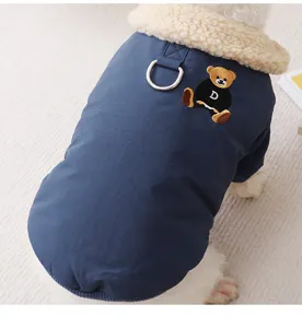 Warm Fleece Pet Dog Padded Coat Winter Two-Leg Puppy Clothes with Cute Bear Embroidery