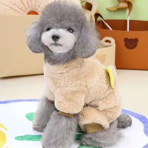 Combinaison Polaire Chaude d'Hiver pour Chien Mignon Tête d'Ours Manteau en Coton à Quatre Pattes pour Chiot