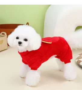 Vêtements en polaire chauds à quatre pattes pour animaux de compagnie petits chiens rouges