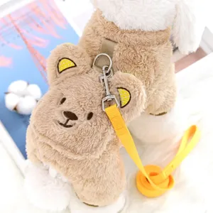 Vêtements chauds d'hiver pour chien teddy avec joli design de tête d'ours et laisse