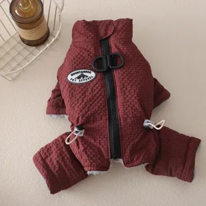 Warm winter four-legged pet cotton coat for small dogs, thick fleece-lined apparel with ring.