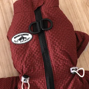 Thick warm fleece-lined dog winter coat with leash D-rings, red plaid pet apparel for small dogs.