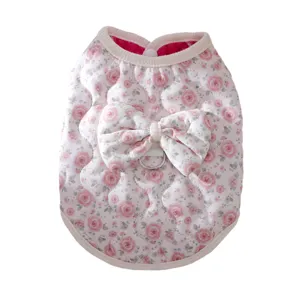 Cute floral pet vest with bow warm cotton dog clothes for small dogs puppy apparel main view