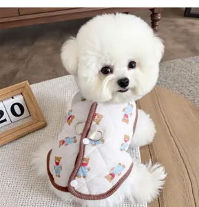Cute puppy warm vest winter pet clothes with cute bear print and back open design.