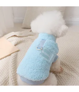 Cute blue fleece dog vest with D-ring warm winter pet winter coat for small dogs pet apparel