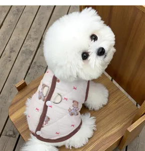 Cute thermal pet vest for small dogs, winter warm quilted coat with cute bear prints.