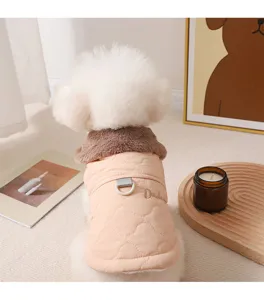 Cozy winter dog vest with soft fur collar and leash ring, warm quilted puppy coat for cold days