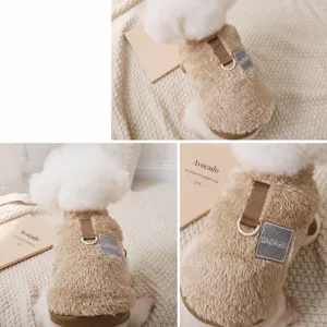 Cozy winter warm fleece dog vest for small pets, cute puppy coat with traction ring.