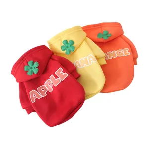 Cute plush cat hoodie for autumn and winter, warm fruit design pet clothes with hat.