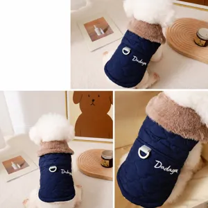 Winter warm dog clothes quilted pet vest with fur collar and leash ring for small dogs