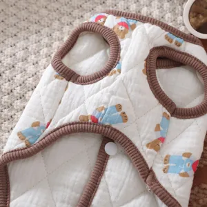 Cute quilted pet dog winter vest warm puppy clothes with lovely bear pattern and snap buttons.