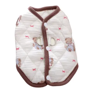 Thickened warm pet vest for small dogs, quilted plaid dog winter clothes harness.