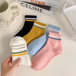 Women cotton short socks spring summer korean style striped casual daily wear breathable anklet