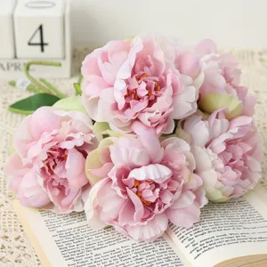 Artificial pink peony flower bouquet for European retro wedding and home floral decor.