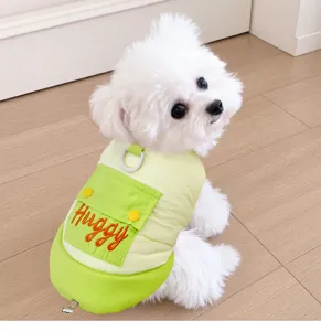 Cute puppy winter warm vest, candy color pet two-legged clothes with pocket and leash ring.