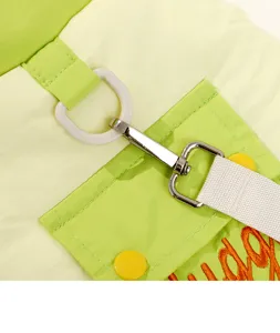 Detail shot of pet dog vest winter warm harness clothing with D-ring and pocket design