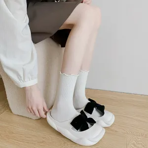 Women white frilly mid-calf socks cute cotton slouch socks sweet college style hosiery