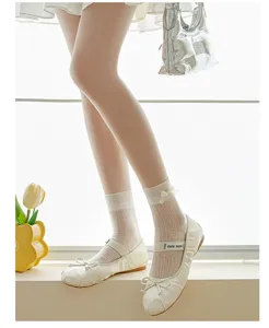 Calcetines de media pantorrilla Lolita kawaii japoneses de malla transparente, lazo blanco de verano.