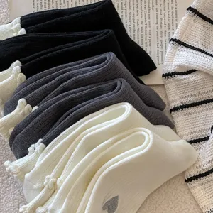 Sweet bubble mouth women socks with heart embroidery, double rib mid tube socks daily wear.