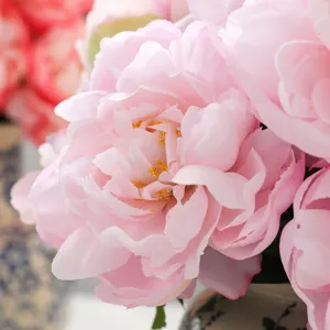 Artificial pink peony flowers for European retro wedding floral arrangement home decor.