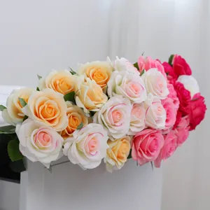 Artificial cream roses bouquet, realistic touch fake flowers for home wedding decor and dining tables.