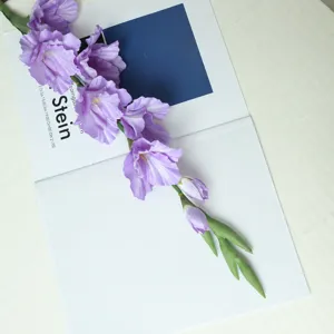 Purple artificial gladiolus flower long branch, 8-head European style home decor piece.