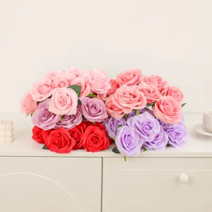 Artificial rose bouquet 9 heads Morandi style silk flowers home wedding decoration fake roses