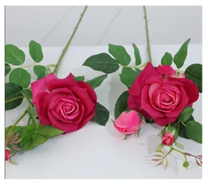 Details of retro artificial rose flowers, dark pink decorative floral stems for home decor.