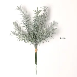 Artificial frosted plant leaf branch detail view showing 24cm size for floral arrangement
