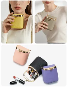 Véritable cuir mode porte-monnaie fermoir kiss-lock mini sac de rangement rouge à lèvres