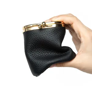 Porte-monnaie en cuir véritable fermoir baiser compact sac de rangement de rouge à lèvres