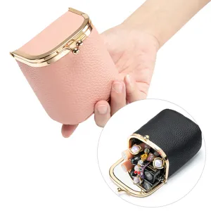 Pochette en cuir véritable avec fermoir, sac de rangement rouge à lèvres et petit porte-monnaie.