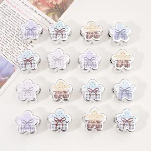 Vintage Checkered Polka Dot Double Sided Flower Acrylic Beads DIY Jewelry Making Handmade Bracelet Crafting Accessories