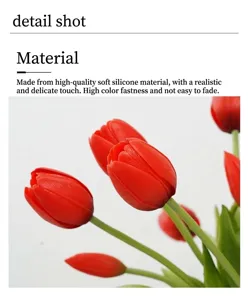 Artificial soft silicone tulip flowers lifelike bouquet home room table decor 5pcs.