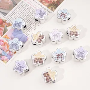 Acrylic retro plaid polka dot flower loose beads DIY handmade bracelet jewelry making materials